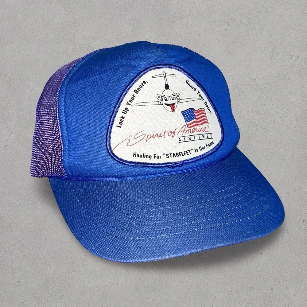 Vintage 'Spirit of America' Airlines Hat Cap Trucker 80s 90s Namark Caps Mesh